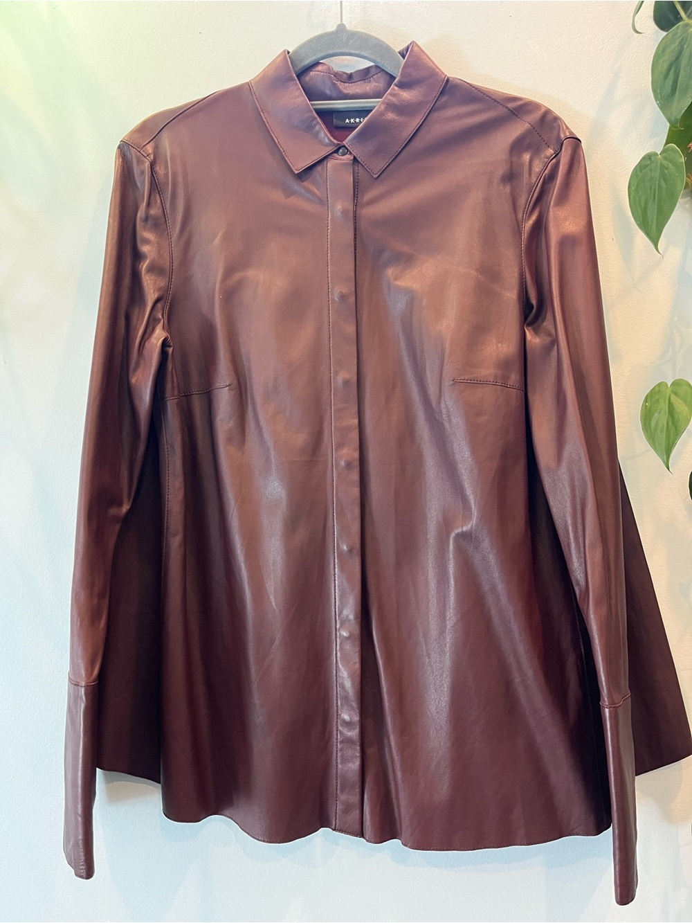 Akris Burgundy 100% Lambskin Button Up Shirt Jacket US Size 6